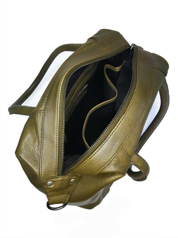 Sticks and Stones - Ledertasche Barcelona Bag - Dark Olive Innenansicht