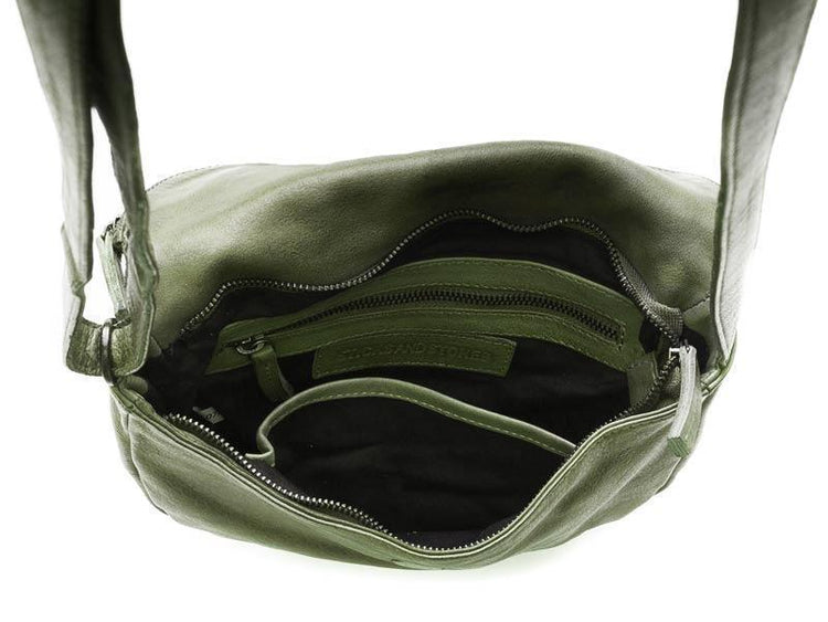 Sticks and Stones - Ledertasche Hervey - Dark Olive Innenansicht