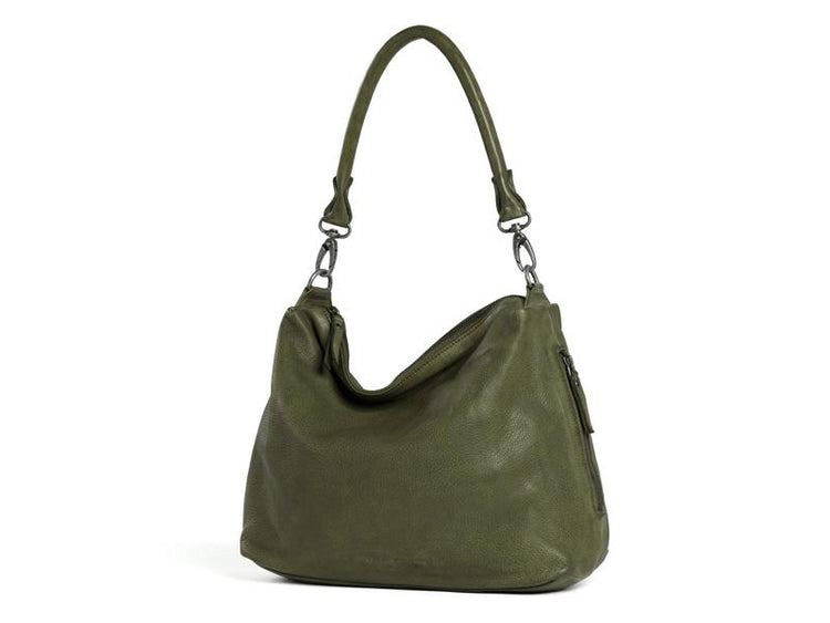Sticks and Stones - Ledertasche Marbella - Dark Olive mit langem Gurt