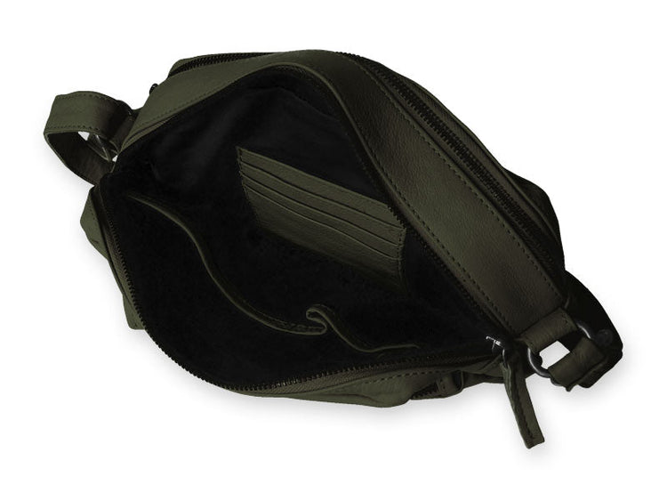 Sticks and Stones - Ledertasche Pasadena Bag - Dark Olive Innenansicht