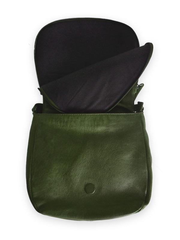 Sticks and Stones - Ledertasche Santiago - Dark Olive Geöffnet